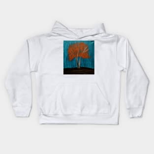 Silver tree with copper leaves in a storm Kids Hoodie